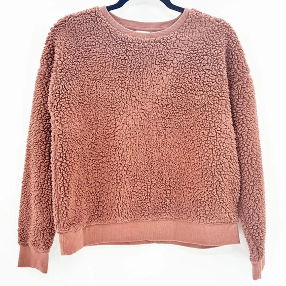A New Day Fuzzy Teddy Sweater Womens Size M Brown Sherpa Crew Neck Pullover - Picture 1 of 6